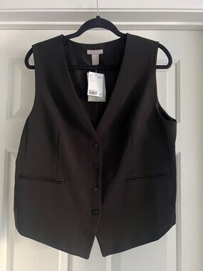 H&M Classic Black Button-Front Vest - NWT - Size L